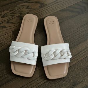 White easy on and off Sandals with Chain Detail